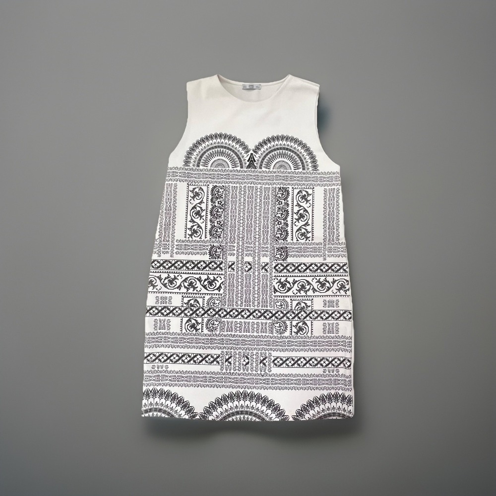 Zara Basic  Black  White Sleeveless Geo Dress Medium Geometric Southwest‎ Dress